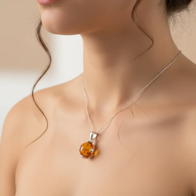 Srebrna Zawieszka z Bursztynem – Minimalistyczny Akcent Natury