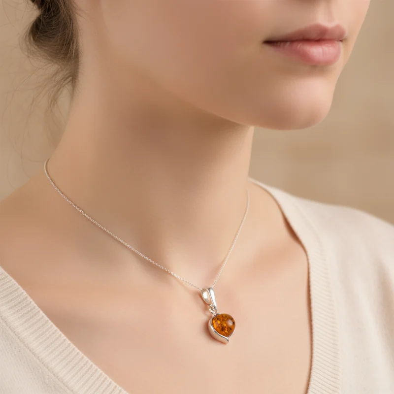 Srebrna Zawieszka z Bursztynem – Otulony Blask / Nowoczesna Fala