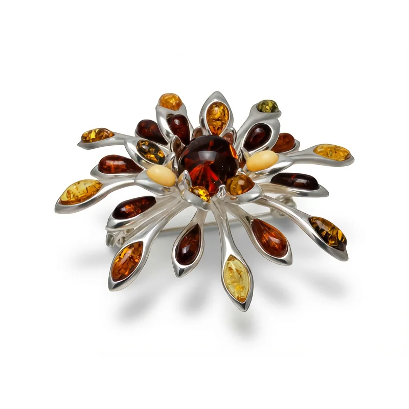 Srebrna Broszka "Secesyjne Liście" – Owalny Bursztyn Koniakowy (Srebro 925) Srebrna Broszka "Secesyjne Liście" – Owalny Bursztyn Koniakowy (Srebro 925)