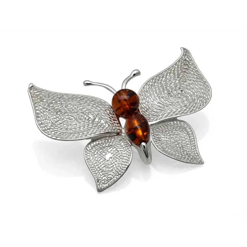 Srebrna Broszka "Motyl" – Filigran i Naturalny Bursztyn (Srebro 925) Srebrna Broszka "Motyl" – Filigran i Naturalny Bursztyn (Srebro 925)