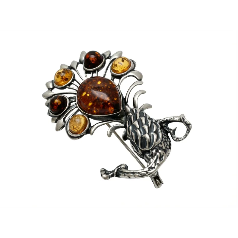Srebrna Broszka z Bursztynem Smok i Kwiat Srebrna Broszka z Bursztynem Smok i Kwiat