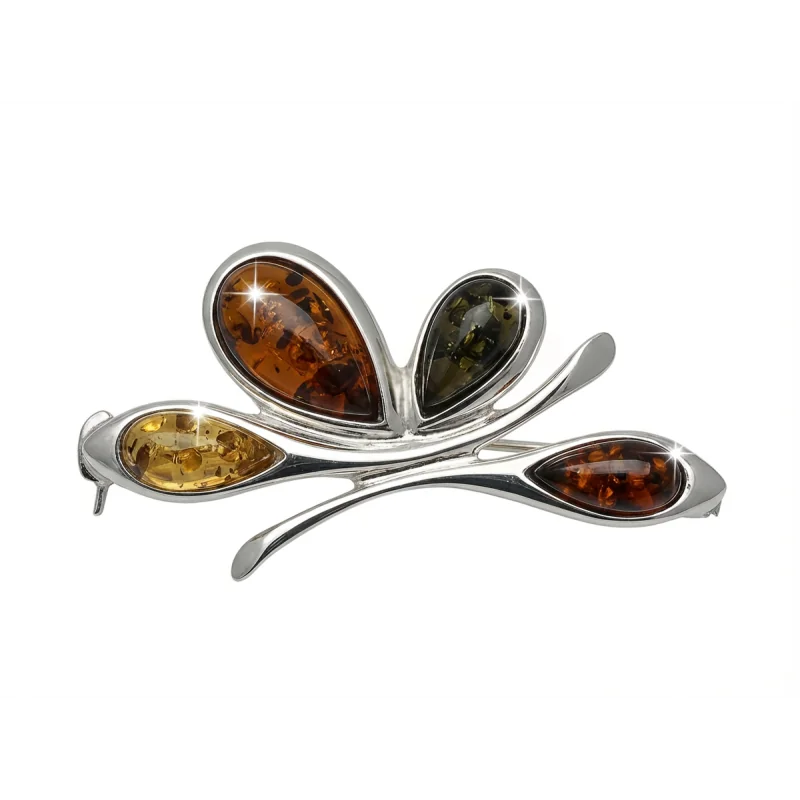 Srebrna Broszka Motyl z Wielokolorowym Bursztynem Bałtyckim – Srebro 925 Srebrna Broszka Motyl z Wielokolorowym Bursztynem Bałtyckim – Srebro 925