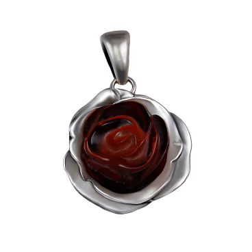 zawieszka srebrna z bursztynem - czerwona laguna