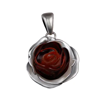 zawieszka srebrna z bursztynem - czerwona laguna