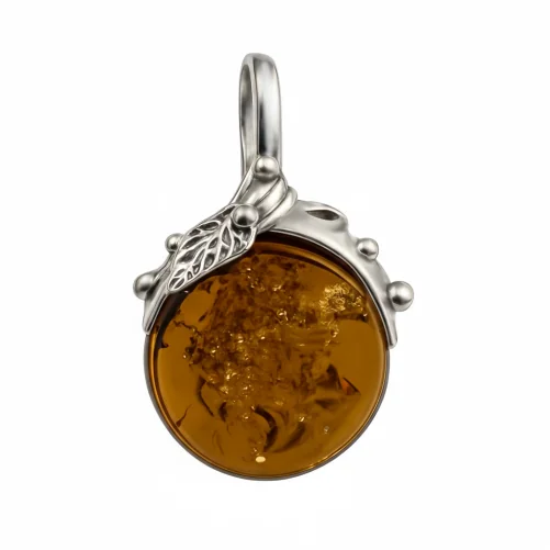 zawieszka srebrna z bursztynem – stylowy okrąg