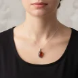 Srebrna Zawieszka z Dużym Bursztynem – Leśne Liście Vintage