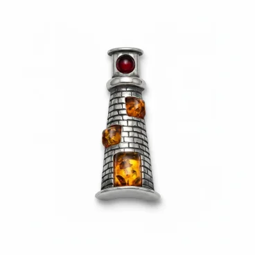 Srebrna Zawieszka Latarnia Morska z Bursztynem – Twój Marynistyczny Talizman