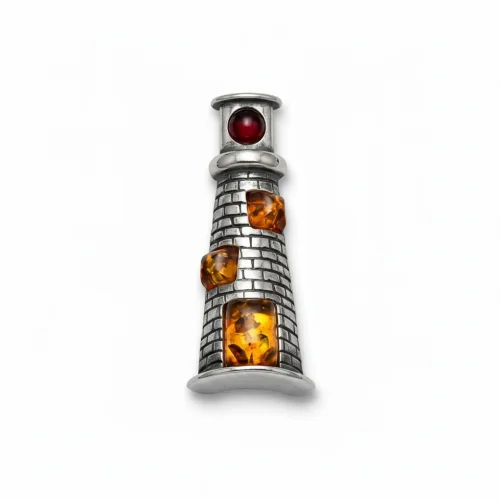 Srebrna Zawieszka Latarnia Morska z Bursztynem – Twój Marynistyczny Talizman