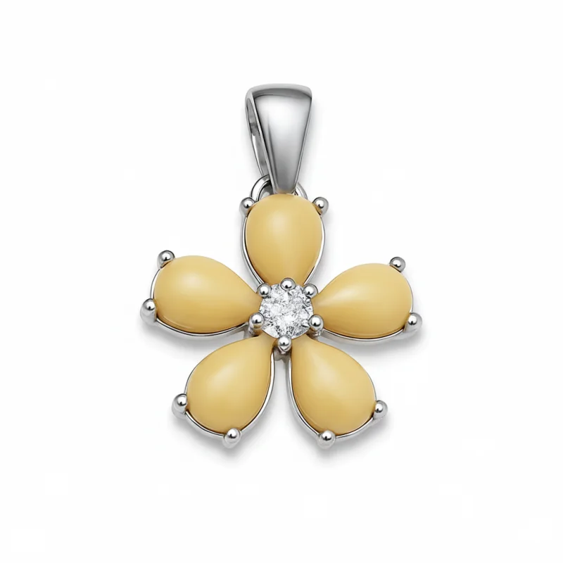 Srebrna Zawieszka Kwiatek z Mlecznym Bursztynem i Cyrkonią Srebrna Zawieszka Kwiatek z Mlecznym Bursztynem i Cyrkonią
