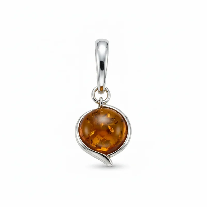Srebrna Zawieszka z Bursztynem – Otulony Blask / Nowoczesna Fala