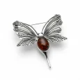 Srebrna Broszka Ważka z Bursztynem - Elegancka Biżuteria
