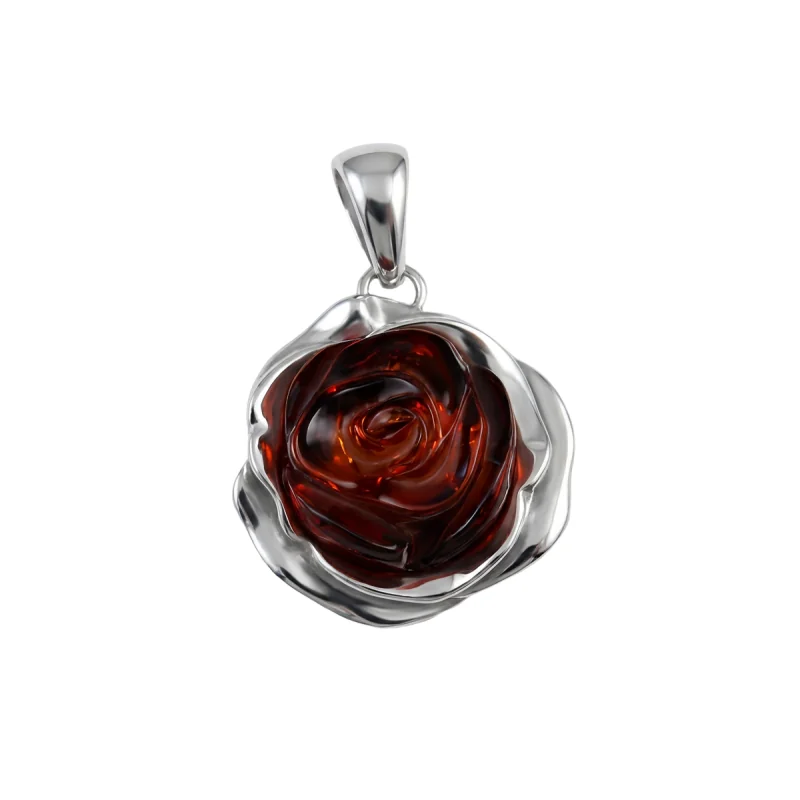 zawieszka srebrna z bursztynem - czerwona laguna