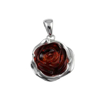 zawieszka srebrna z bursztynem - czerwona laguna