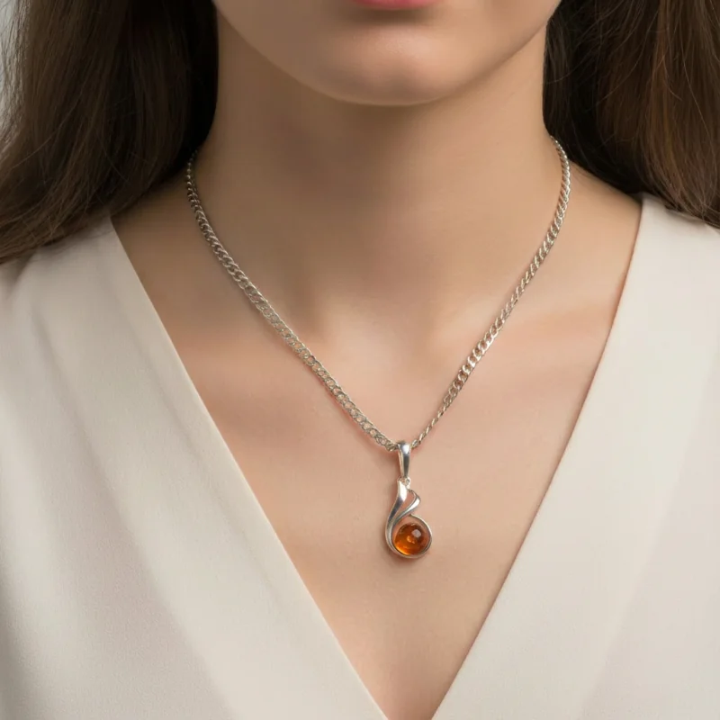 Zawieszka Srebrna z Koniakowym Bursztynem – Nowoczesna Fala