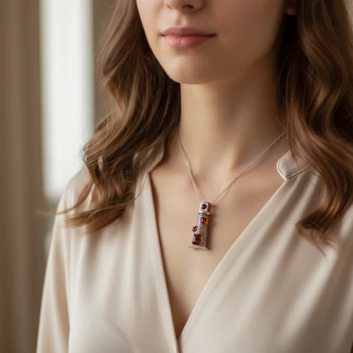 Srebrna Zawieszka Latarnia Morska z Bursztynem – Twój Marynistyczny Talizman