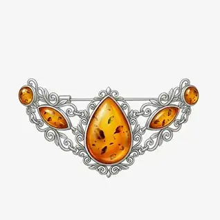 Broszki srebrne z bursztynem